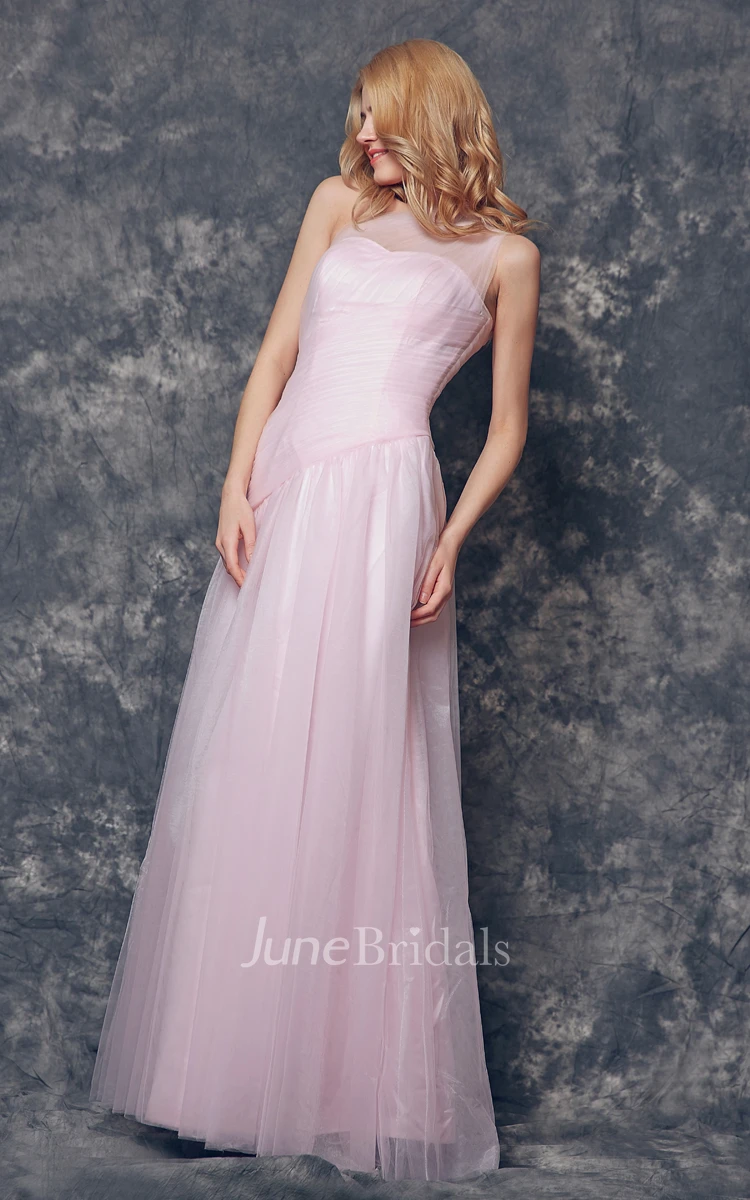 Noble One Shoulder A-line Long Tulle Dress With Pleats