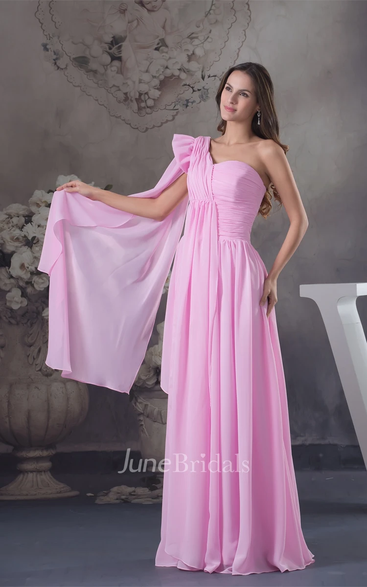 Pastel Asymmetrical Chiffon Dress with Ruching and Pleats
