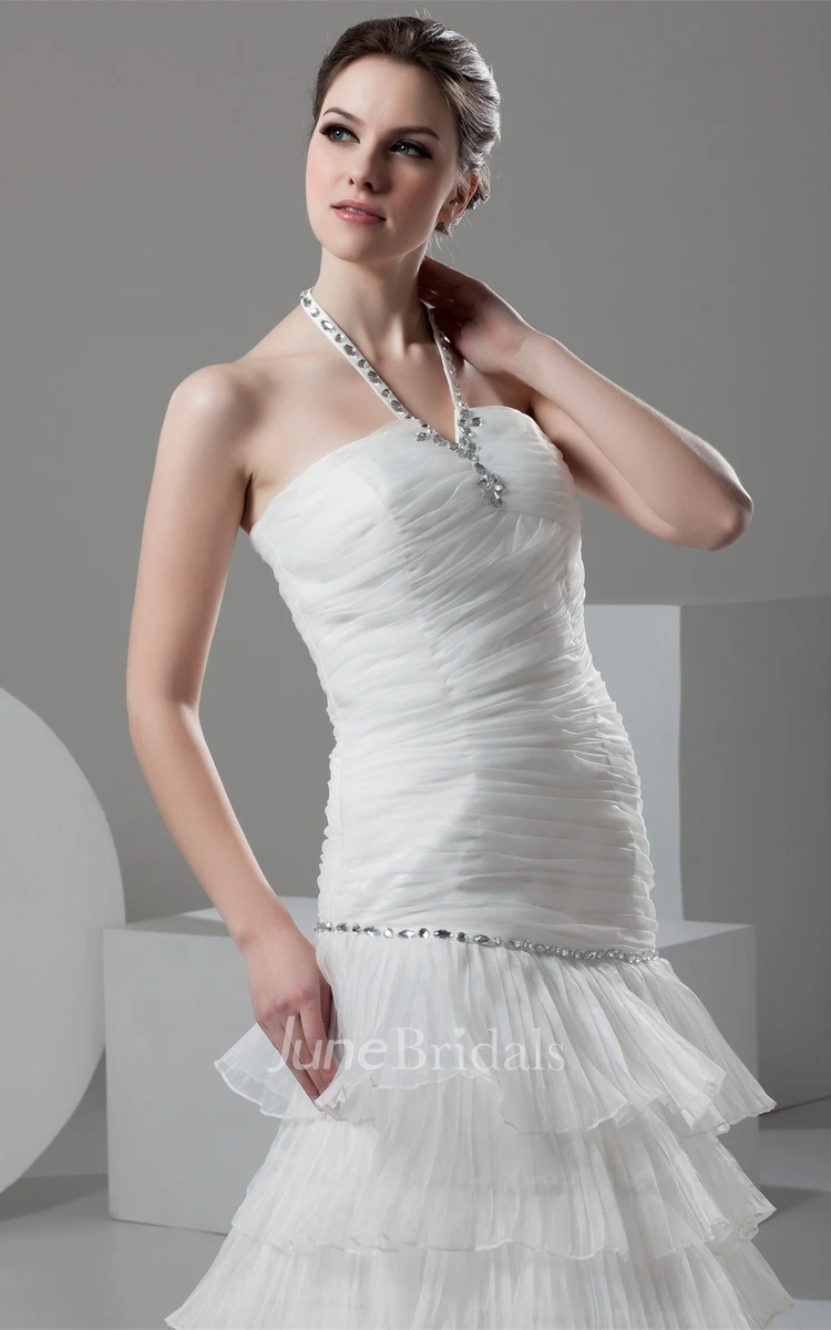 Sleeveless Ruched A-Line Dress with Beading and Tiers