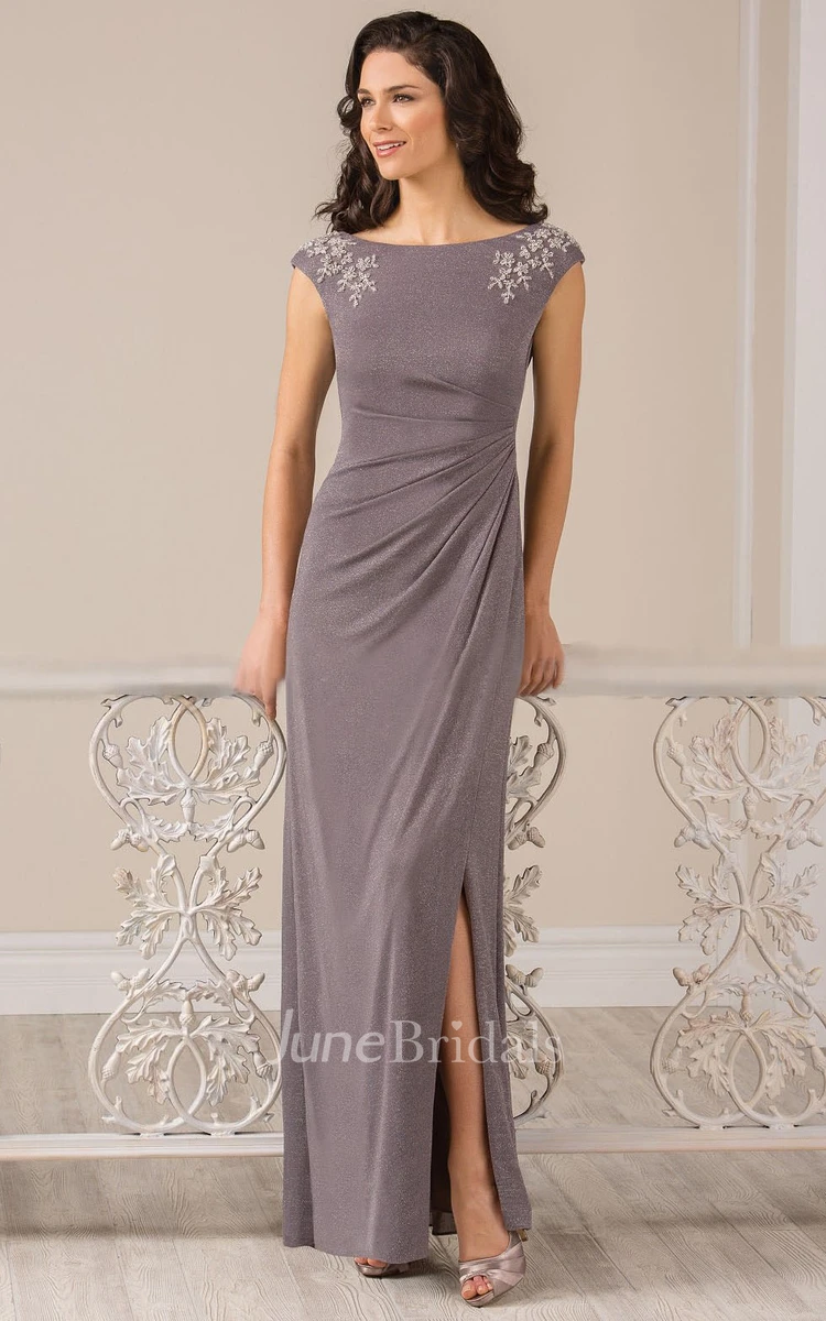 Gorgeous Cap-Sleeved Mother Of The Bride Dress with Crystals and Draping