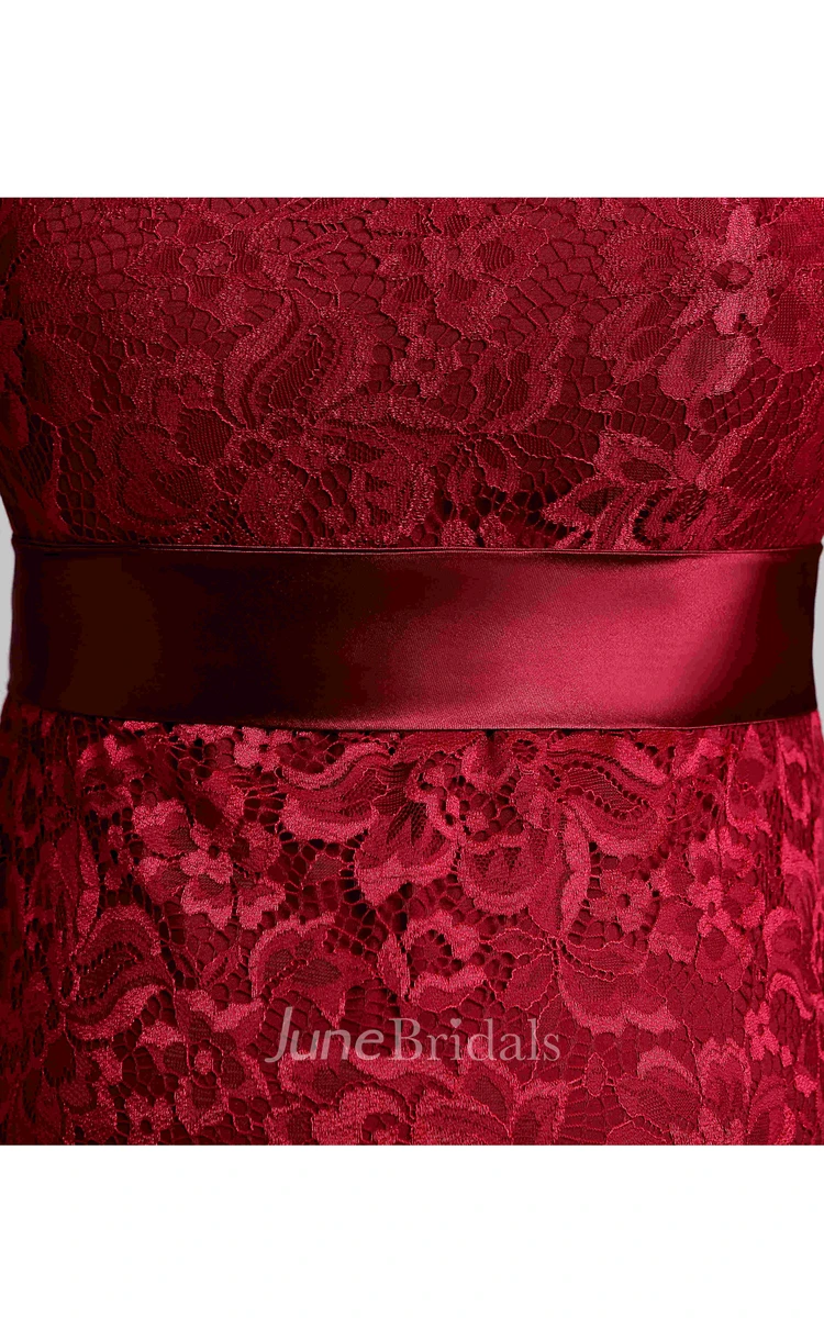 Illusion Half Sleeve Jewel Neck Knee-length Lace Maternity Dress