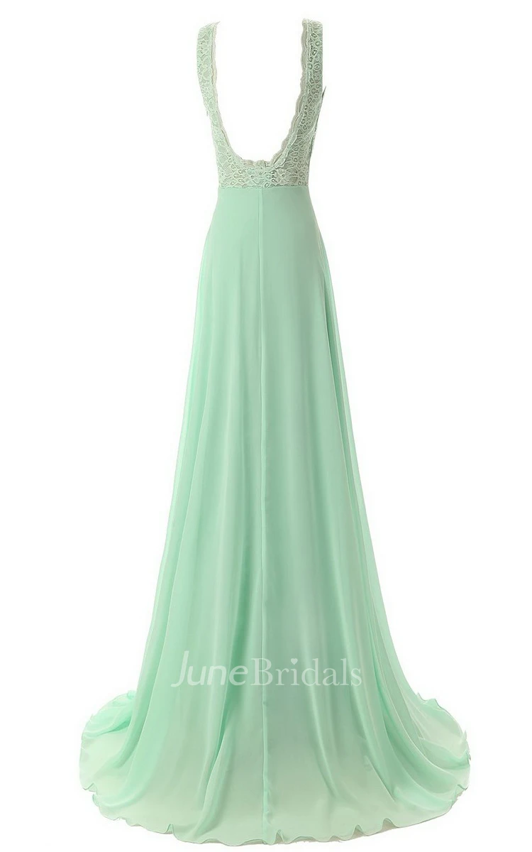 Graceful Scalloped Chiffon A-line Gown With Lace Appliques