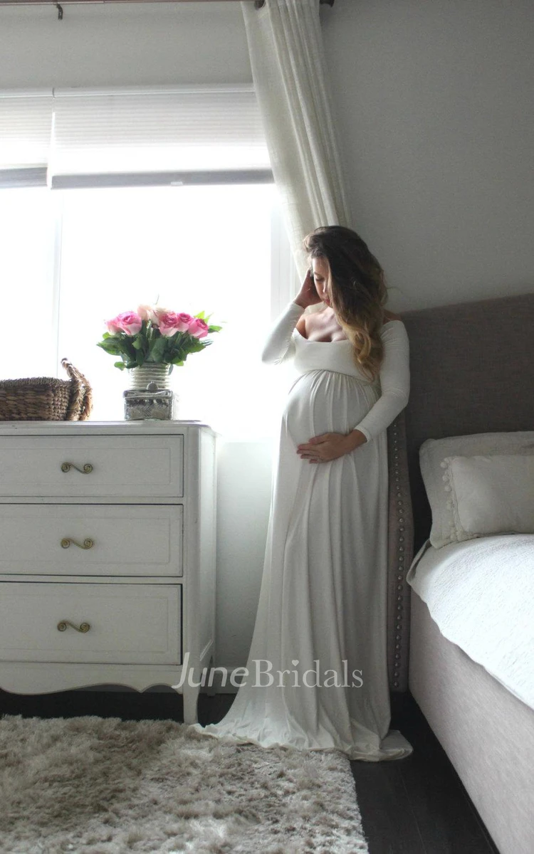 Long Sleeve Maternity Gown Baby Shower Maternity Babydoll Dress