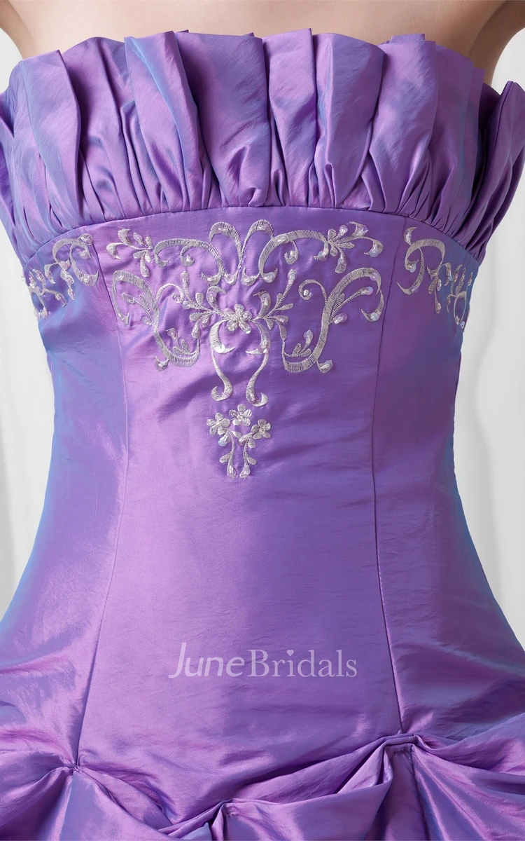 Strapless Pick-Up Ball Gown with Embroideries and Buckle