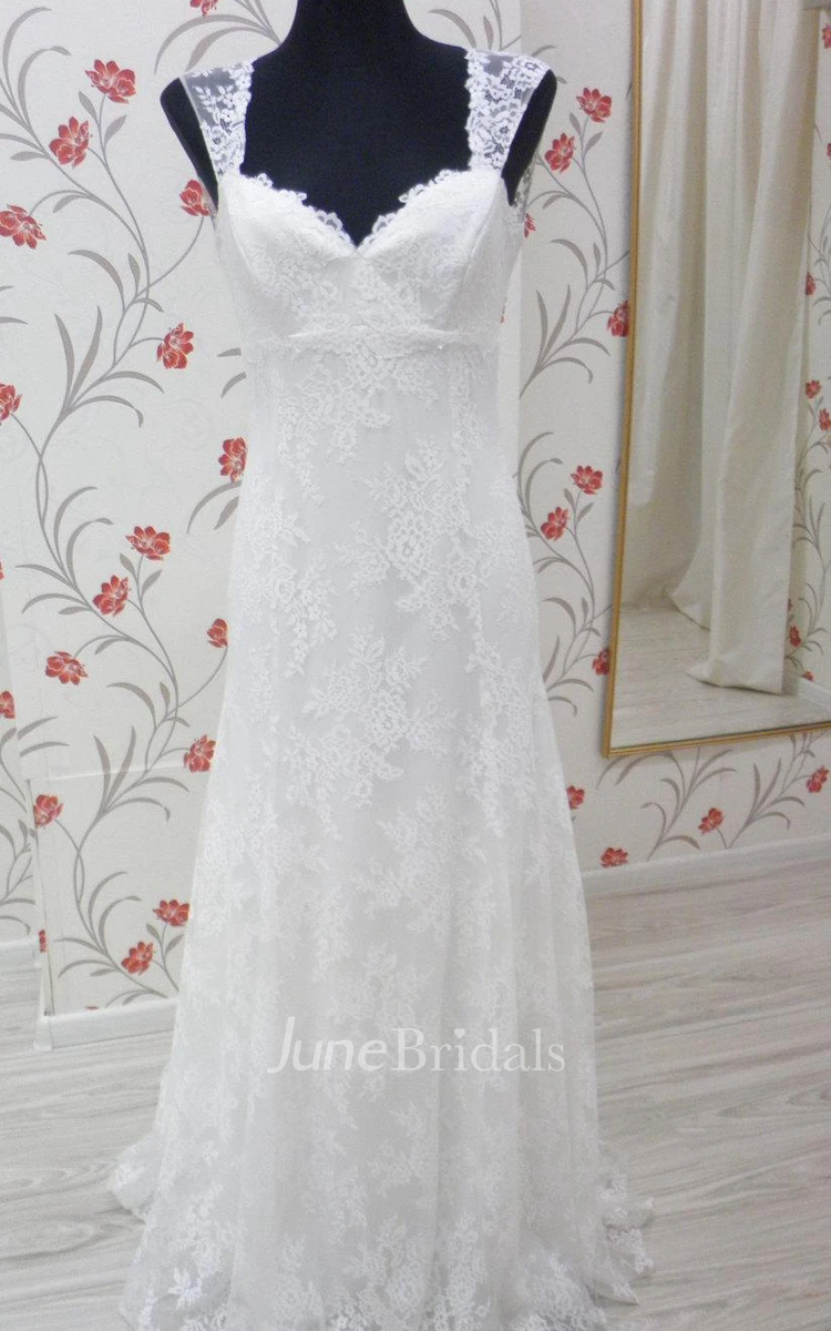 Boho V-Neck Lace Bridal Gown With Empire Waist
