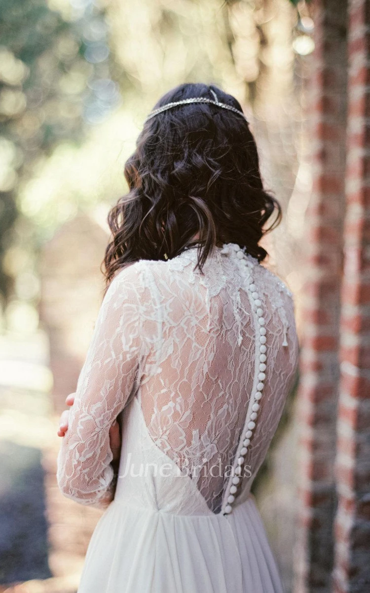 Ethereal Long Sleeve Lace Weddig Dress With Sweep/Brush Train