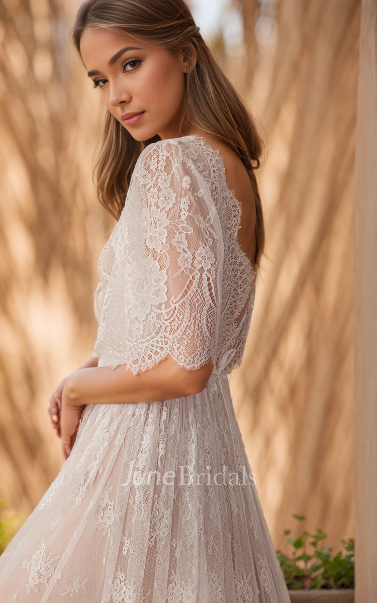 Sexy Bohemian Lace Maxi Short Sleeve A ...