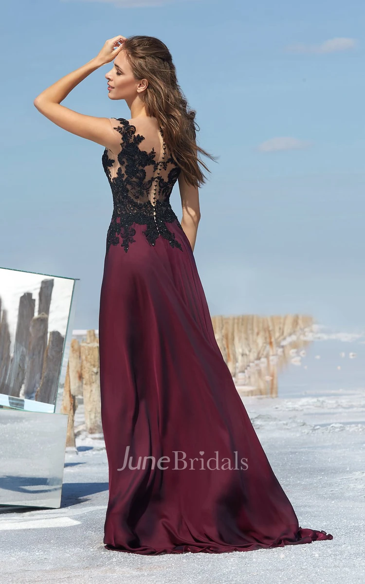 A-line Floor-length Jewel Short Sleeve Chiffon Button Dress