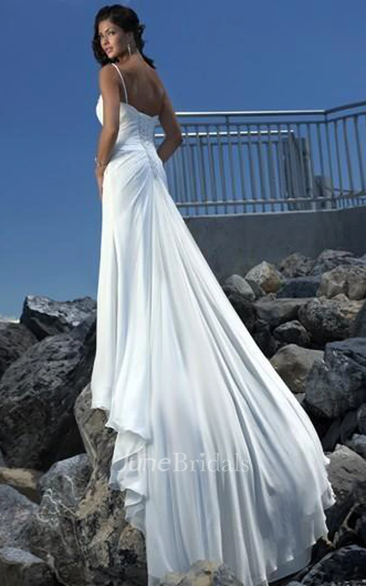 Sheath Column Empire One Shoulder Chiffon Beach Wedding Dress