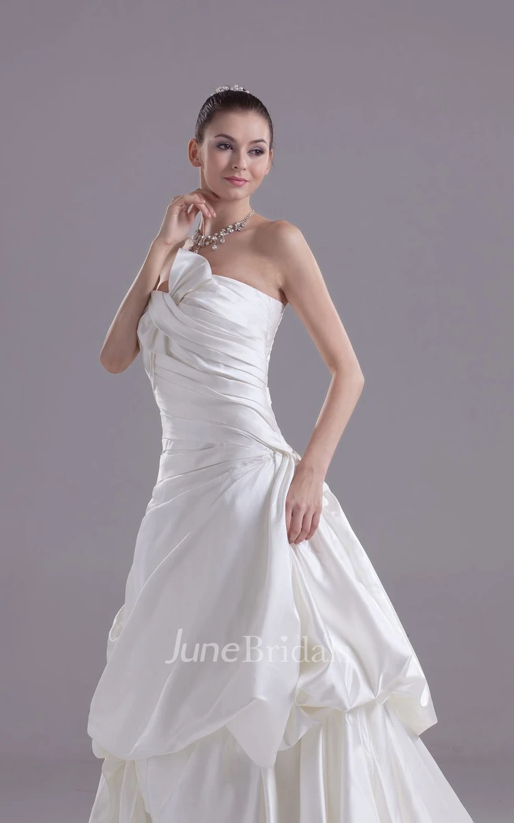Sweetheart Ruched Satin Dress With Beading and Pick Up