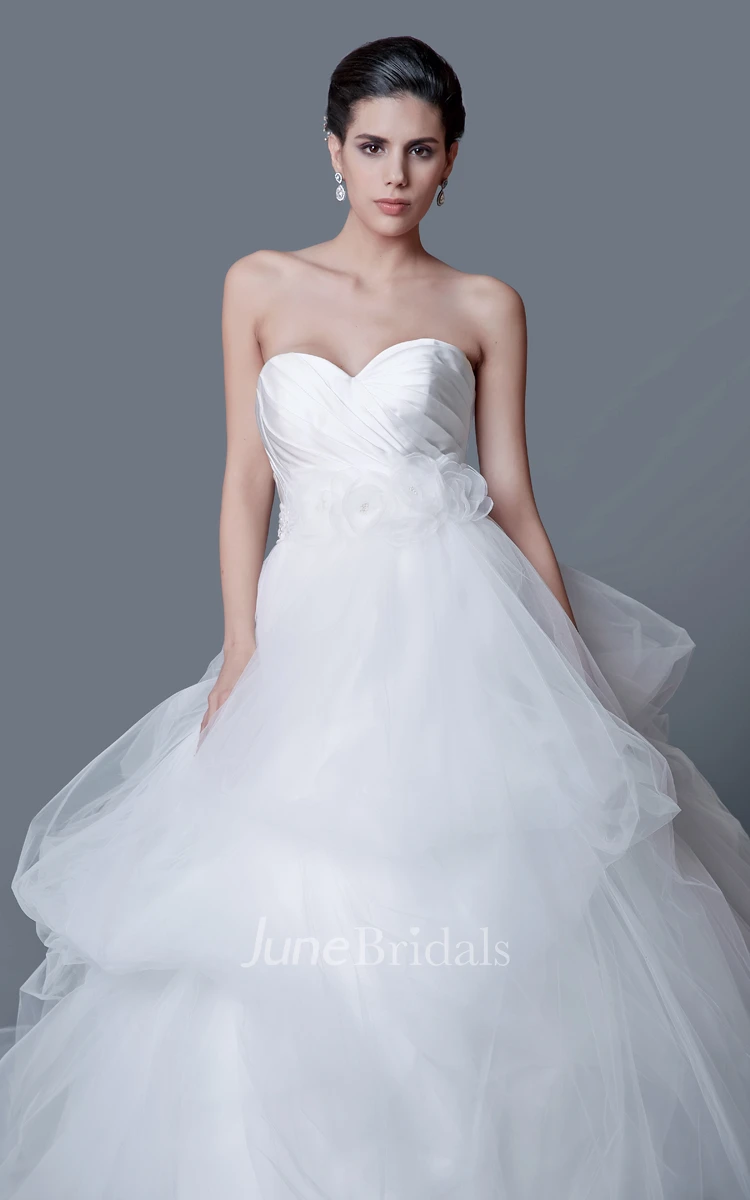 Enchanting Backless Satin and Tulle Ball Gown With Flower Belt