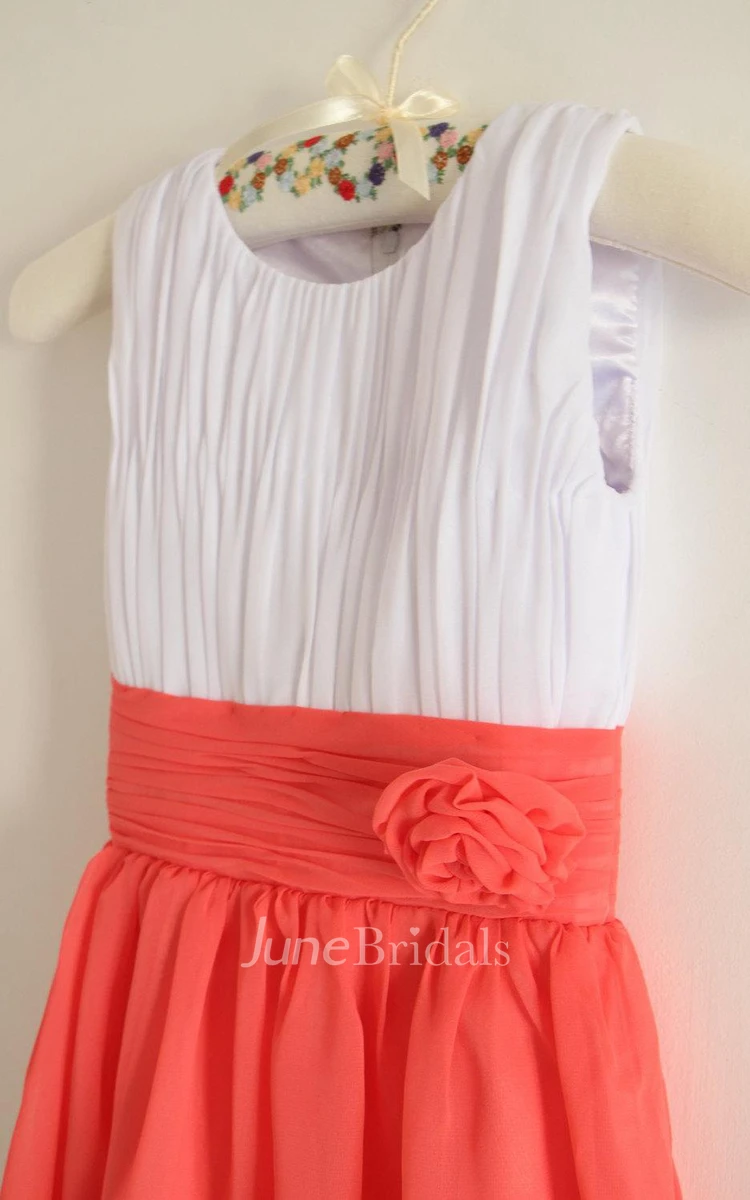 Knee-length Sleeveless Sleeve Chiffon&Satin Dress With Flower