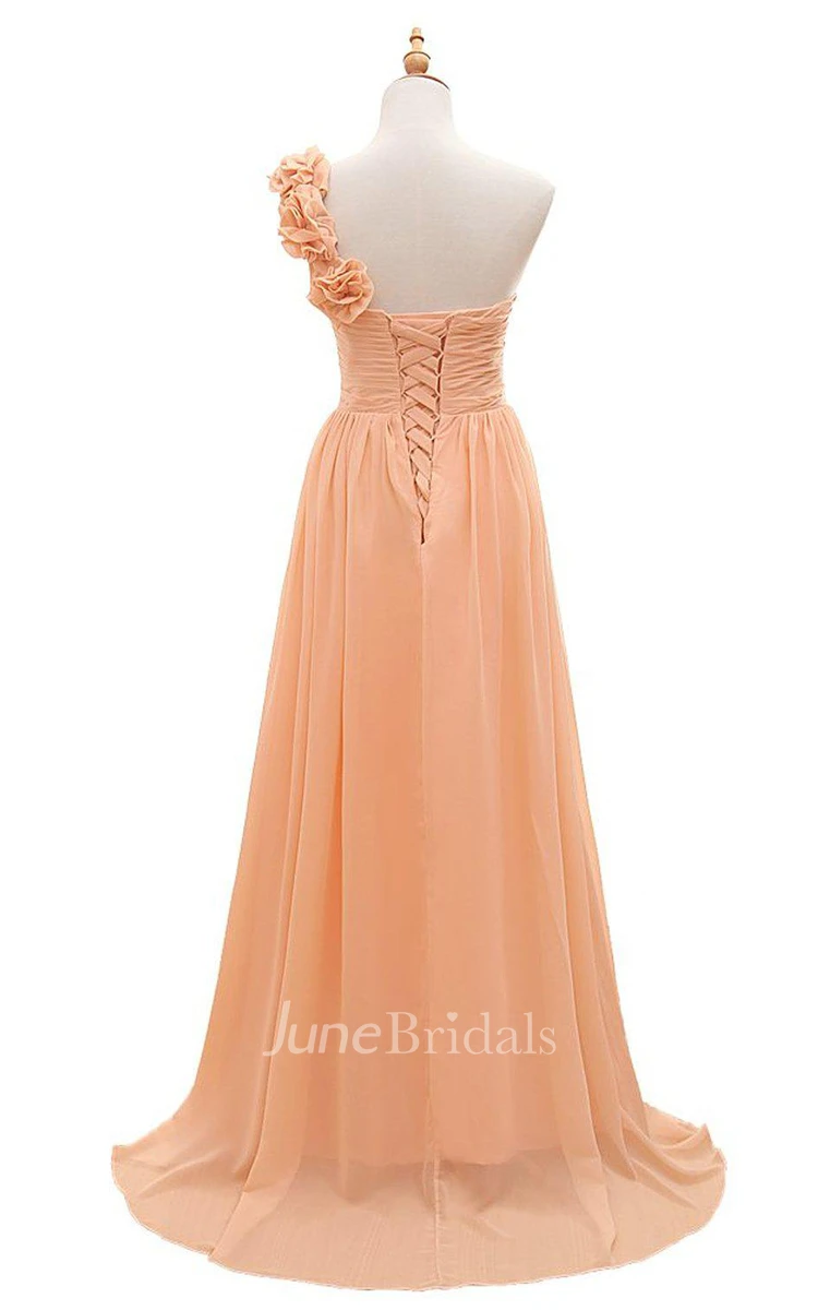 One-shoulder A-line Chiffon Dress With Flowers