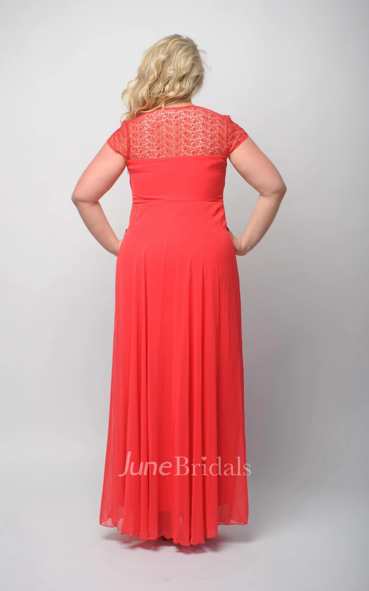 Short-Sleeve Floor-Length High-Waist Crystal Dress