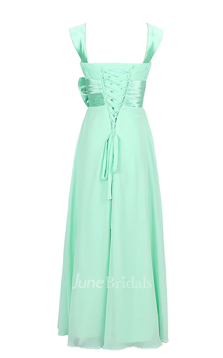 Straps Sweetheart Ruched Chiffon A-line Dress With Bow