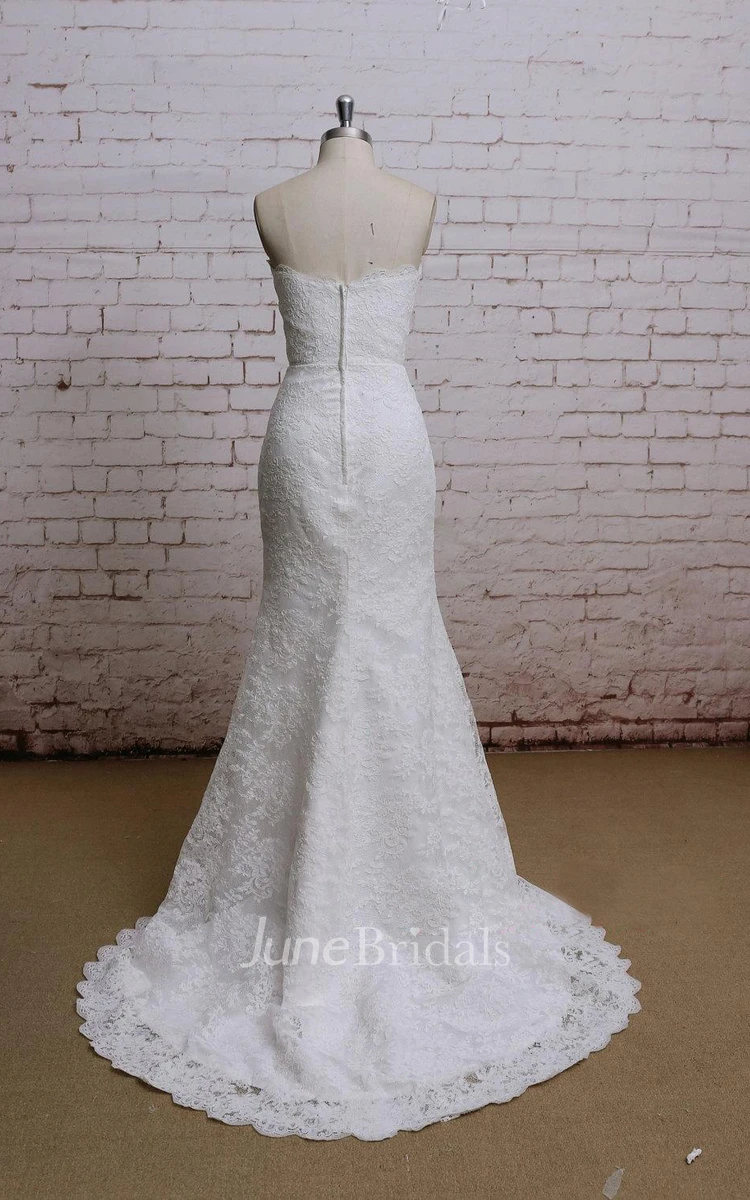 Sweetheart Long Lace Fit and Flare Wedding Dress
