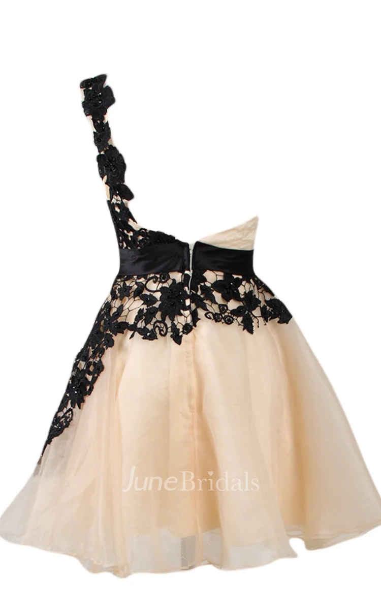 One-shoulder A-line Short Dress With Lace Appliques