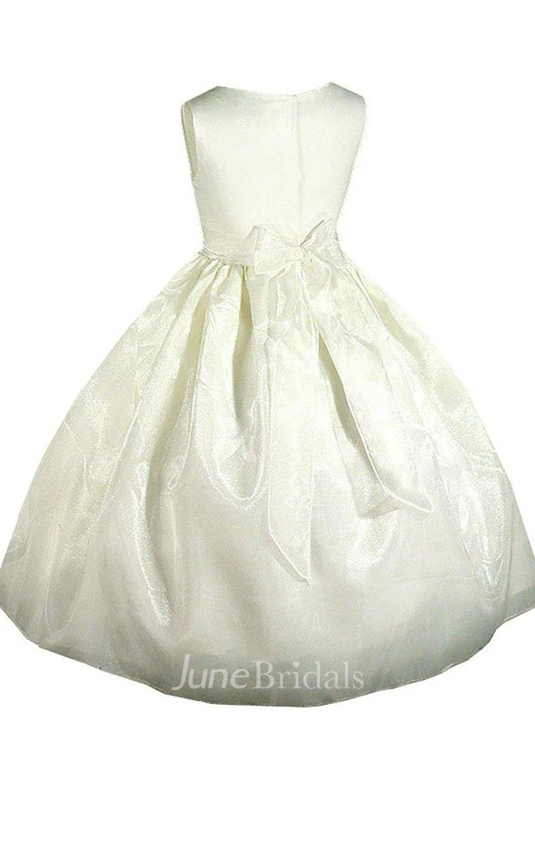 Sleeveless A-line Ruched Dress With Flower and Bow