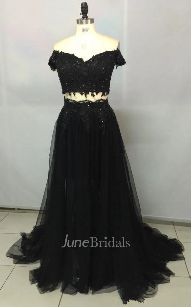 Off-the-shoulder Tulle Dress With Appliques