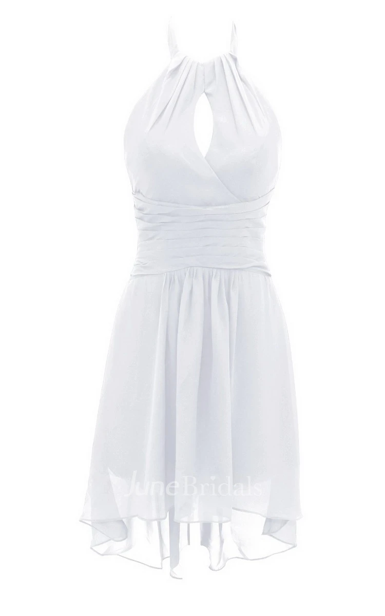 Asymmetrical Halter Notched Chiffon Short Dress