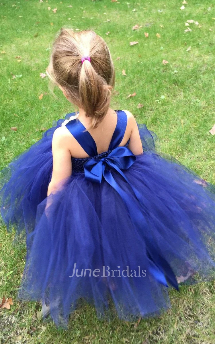 strapped Pleated Tulle Ball Gown With Beading&Flower