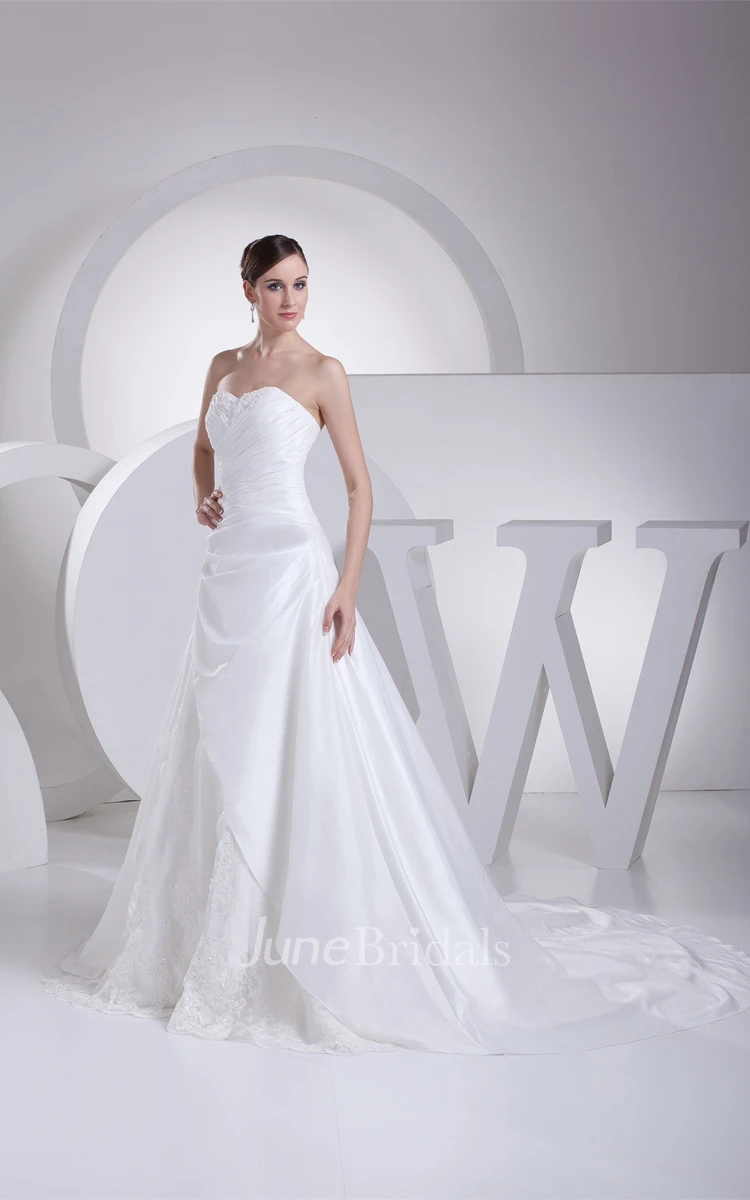 Sweetheart Beaded Criss-Cross A-Line Gown with Appliques and Side Ruching