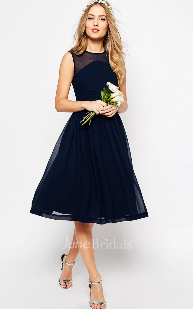 Jewel-Neck Sleeveless Chiffon A-line short Bridesmaid Dress