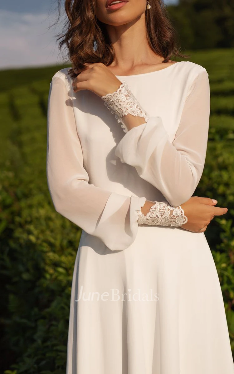 Modest Long Sleeve Casual Wedding Dress Simple A Line Chiffon