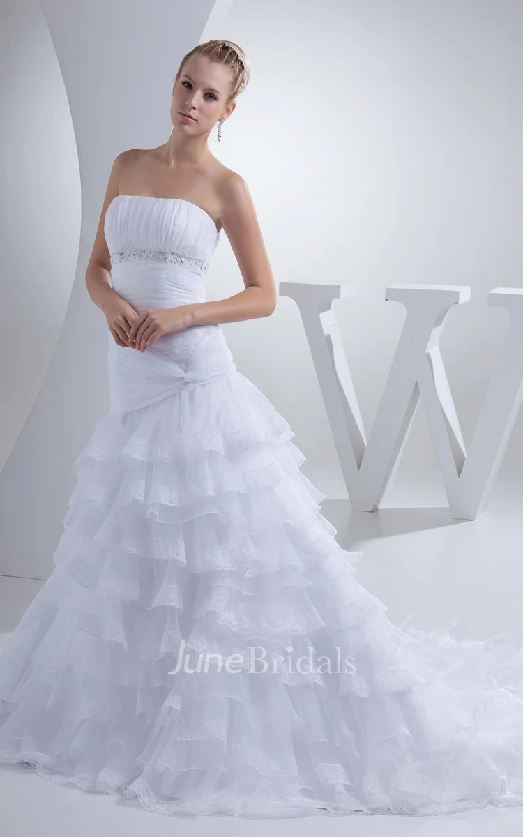 Gorgeous Strapless Ruched A-Line Dress With Tiers and Beading