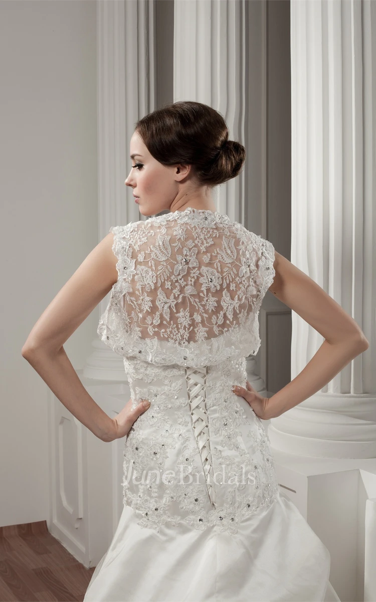 Long-Sleeve Pick-Up Lace Appliques Dress with Beading and Bolero