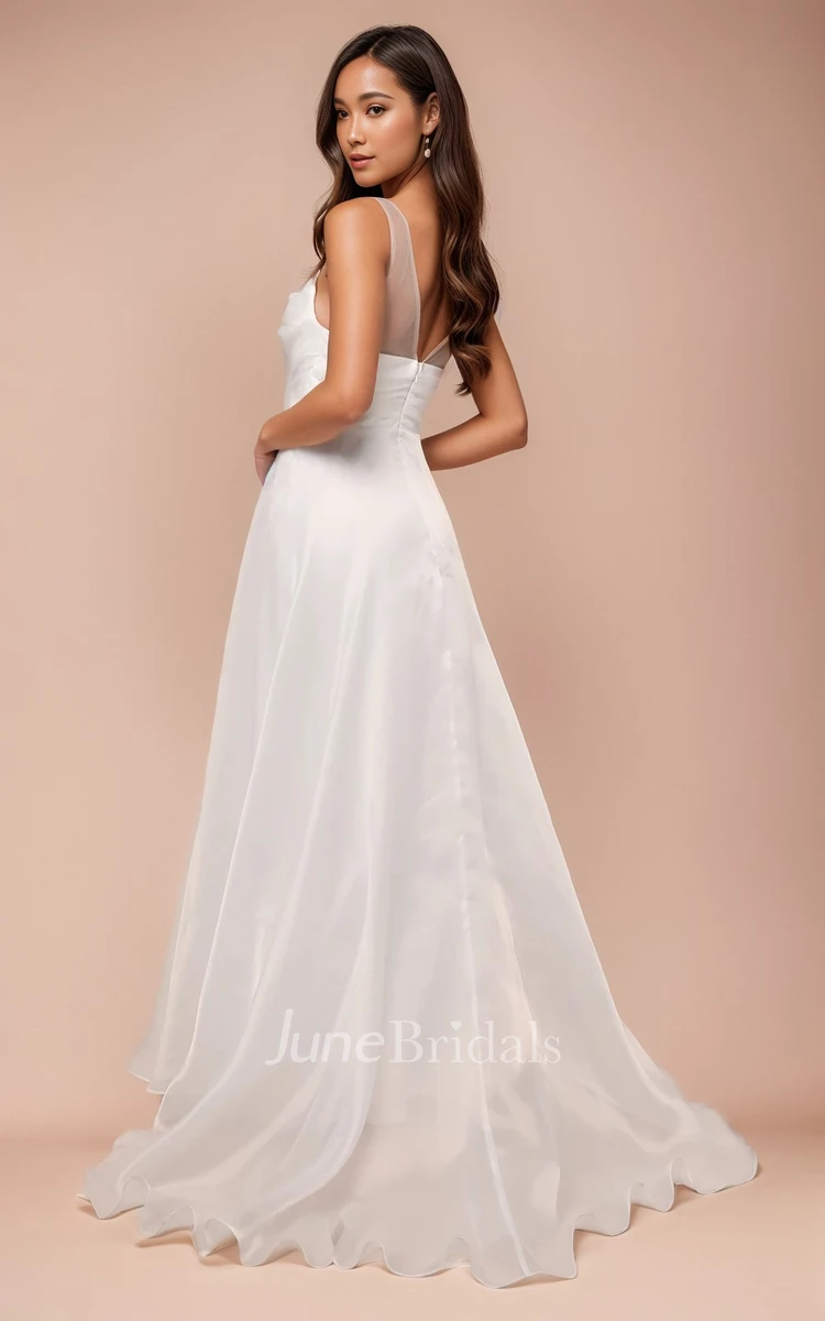Casual Simple A-Line Sweetheart Neck Organza Wedding Dress Ethereal Elegant Sleeveless V Back Pleats Bridal Gown