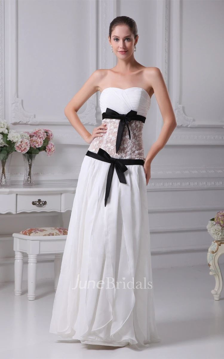 Sweetheart Criss-Cross Draped Long Dress with Bow and Illusion Waist