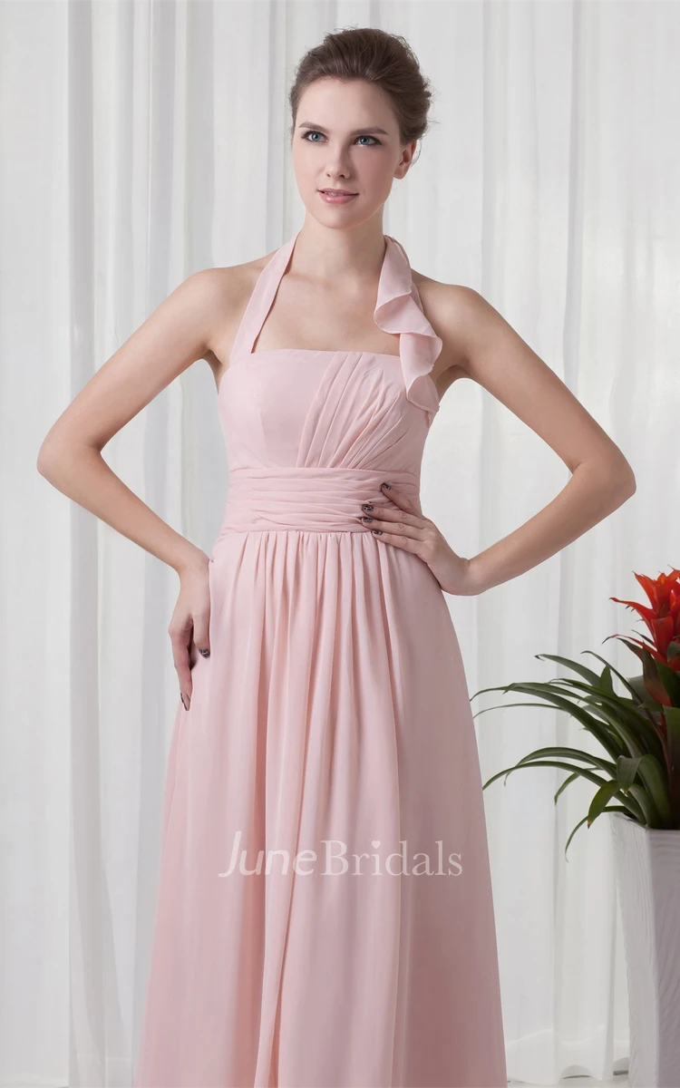 Chiffon Floor-Length Pleated Dress with Halter