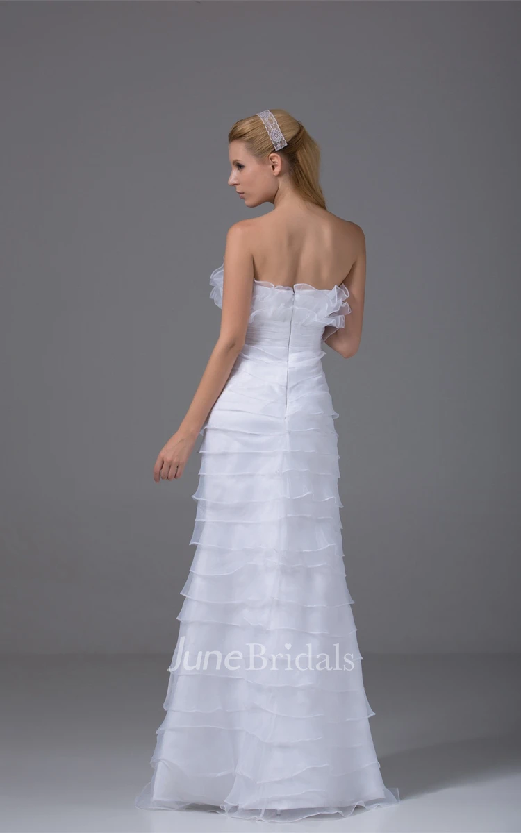 Strapless Ruffled Sheath Dress with Tiers and Flower