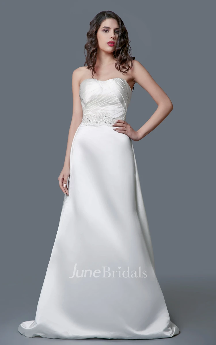 Delicate A-line Long Satin Dress With Beaded Belt