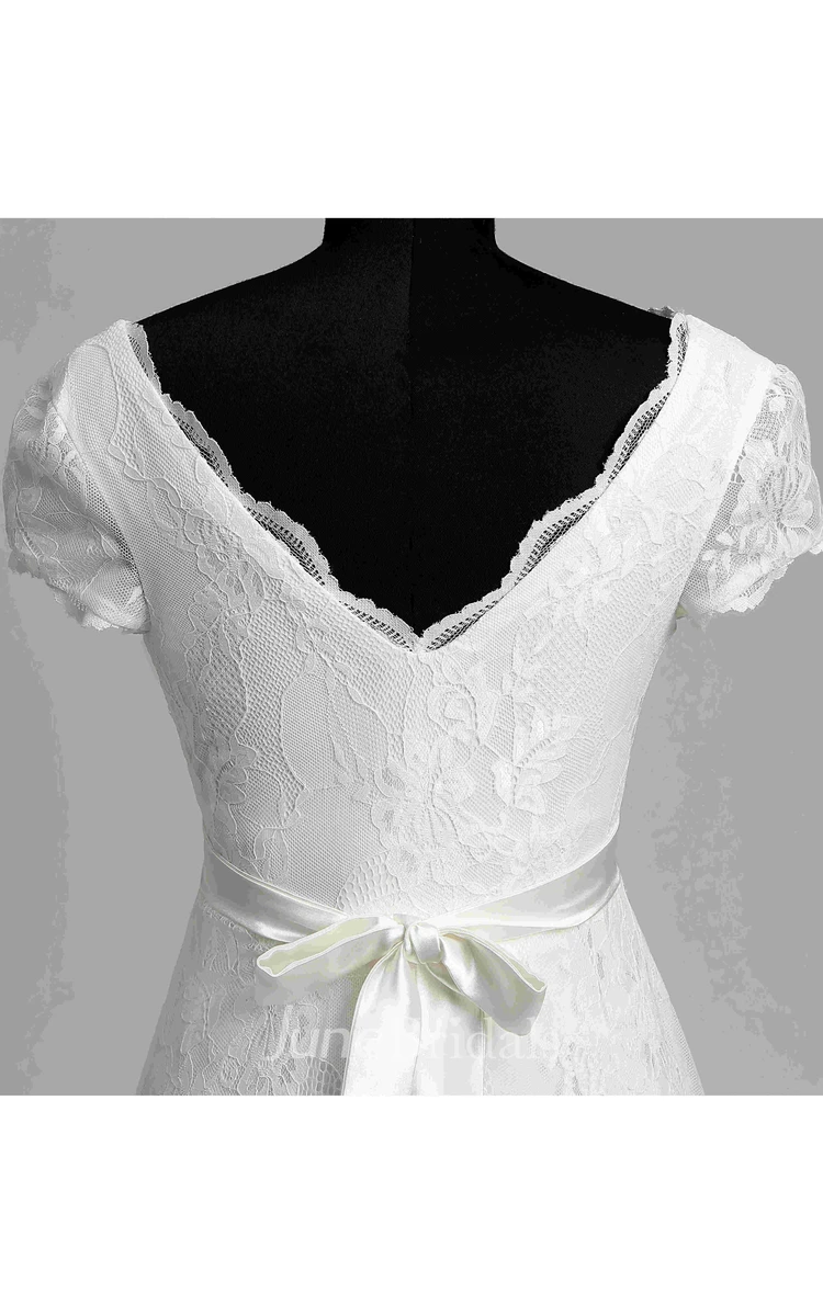Elegant Scalloped V-neck Long Lace Maternity Wedding Dress