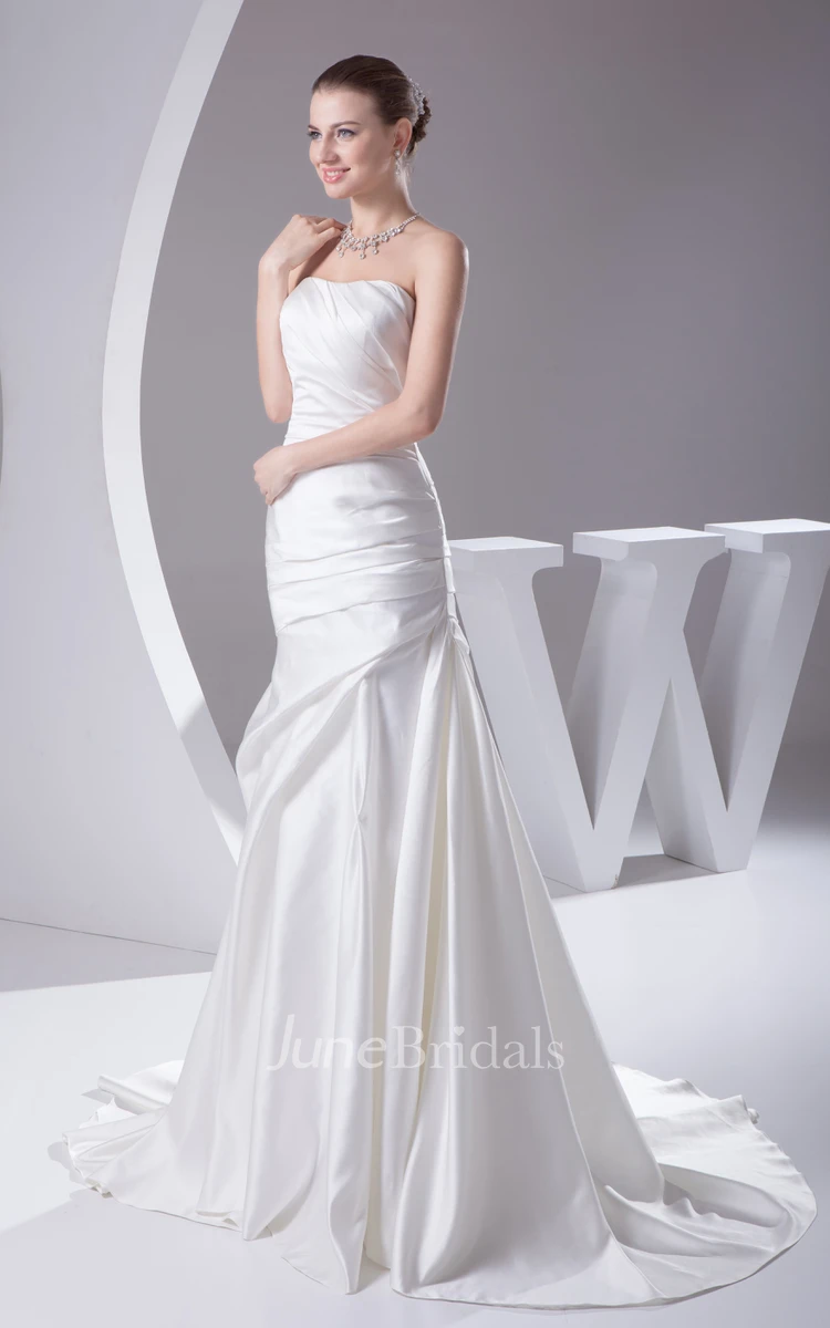 Strapless Satin Long Dress With Side Draping