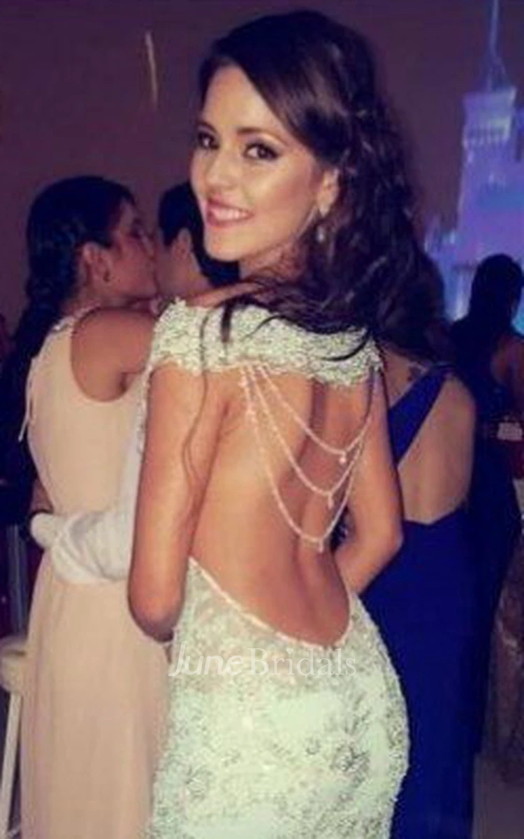 Backless Sexy Beaded Charming Lace Prom Dress