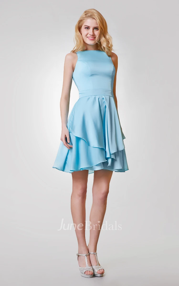 Chic Jewel Neckline Short A-line Jersey Tiered Dress