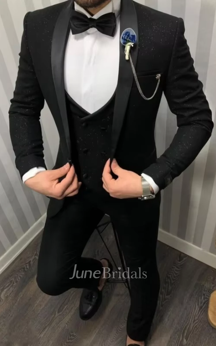 Glitter Stylish 3 Piece Men's Wedding Suits Comfort Formal Slim Fit Prom Party Suits Blazer Jacket Vest Pants