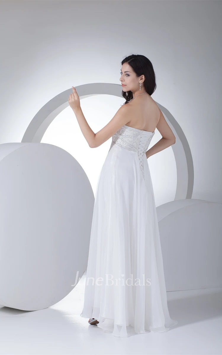 Strapless Empire Pleated Dress with Beaded Top
