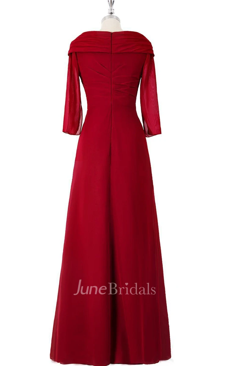 Half-sleeved A-line Long Dress With Ruffles and Appliques