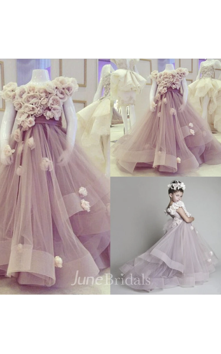 Flower Girl Dress With Adorable Ruffles And Flowers With Sash
