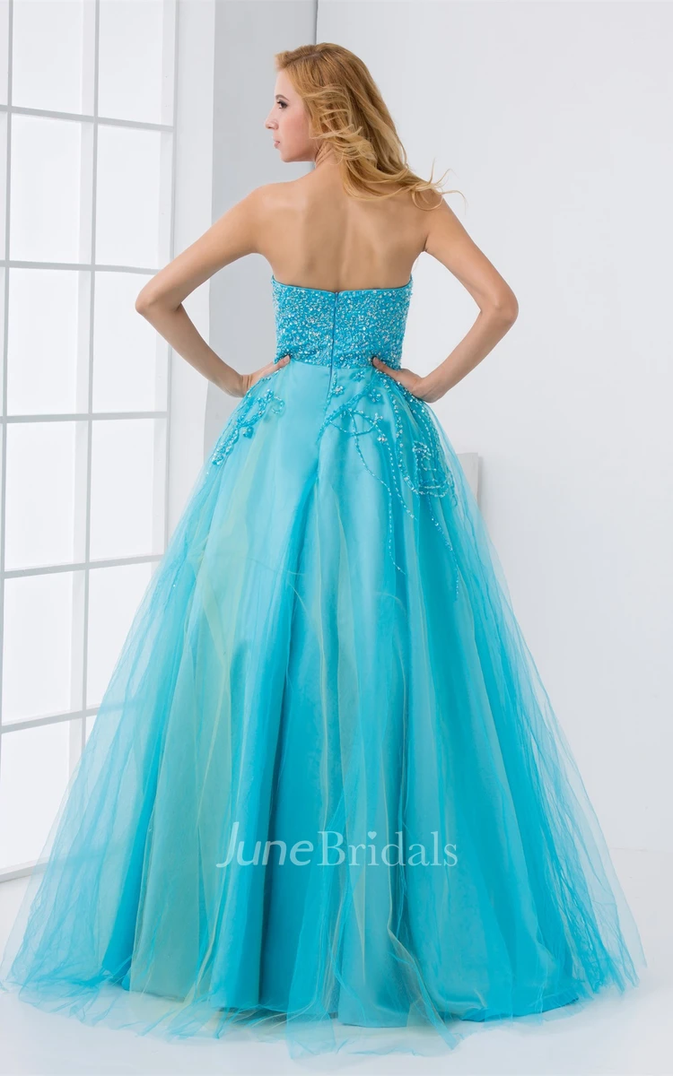 Strapless A-Line Tulle Dress with Jeweled Bodice