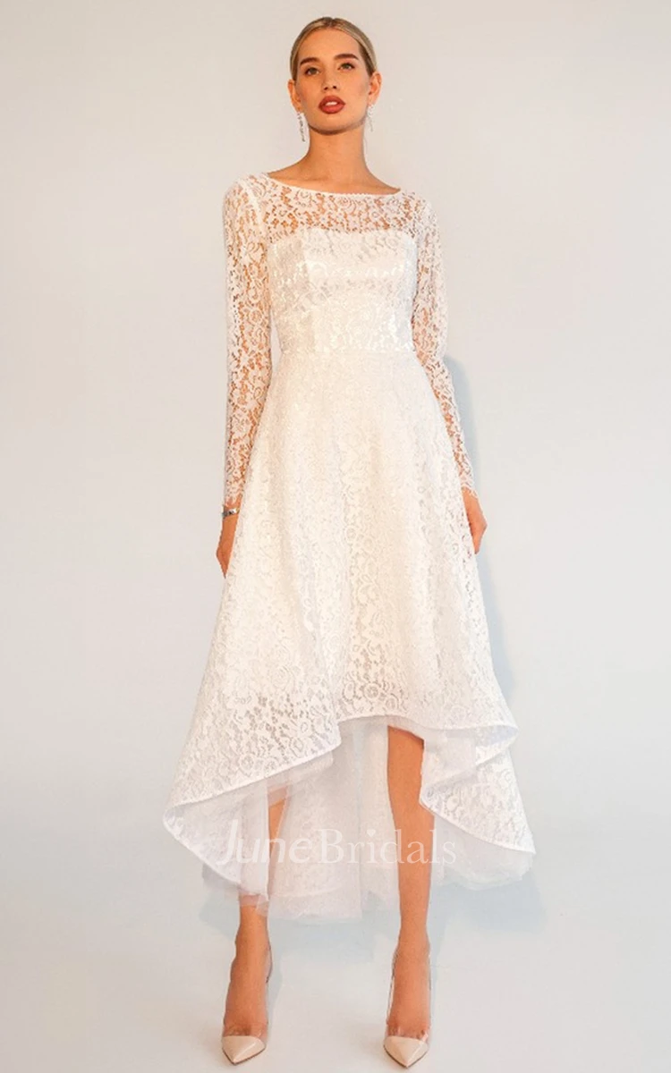 Vintage High-low A Line Wedding Gown with Keyhole Back