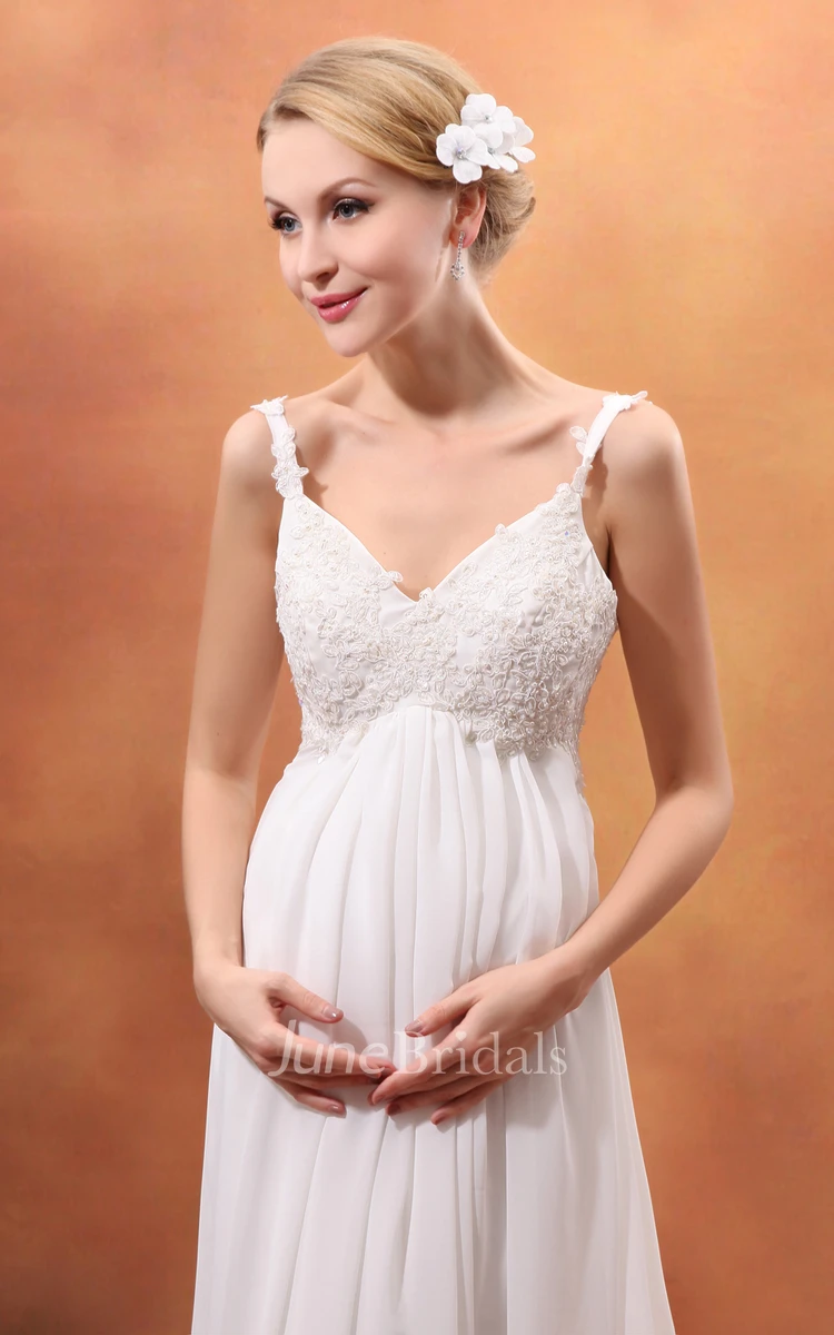 Vibrant Empire V-Neck Style Maternity Wedding Dress With Spaghetti Straps