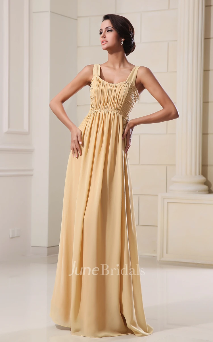 Glam Soft Flowing Fabric Maxi Dress With Draping And Square-Neck