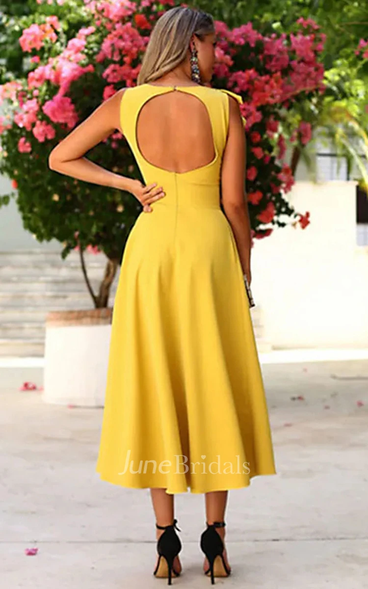 A-Line Jewel Spandex Beach Garden Evening Dress Simple Romantic Casual Sexy Elegant Adorable With Open Back And And Sleeveless