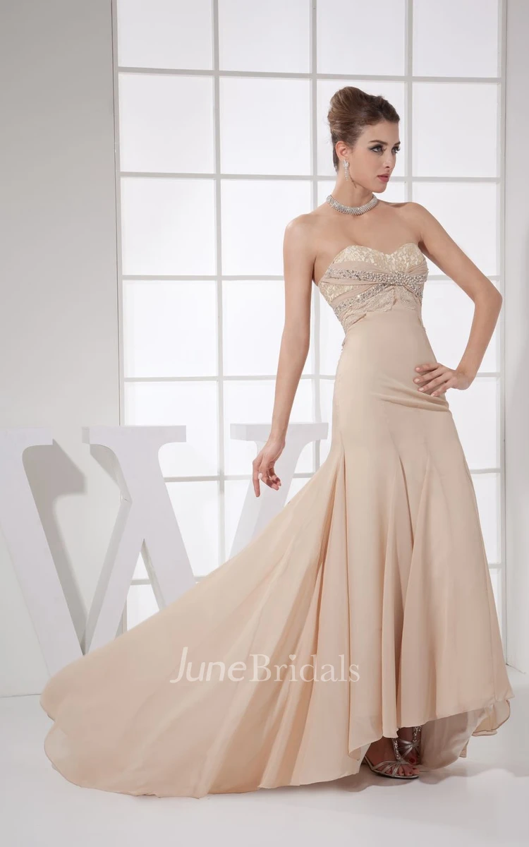 Sweetheart Chiffon Strapless High-Low Dress With Beading