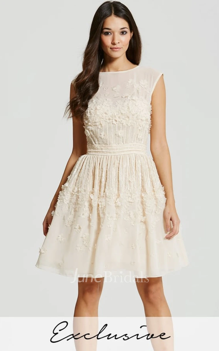 Short A-Line Floral Jewel Neck Sleeveless Chiffon Bridesmaid Dress